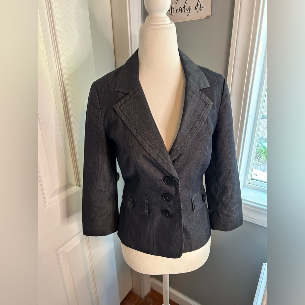 Halogen single breasted cotton blend blazer denim size 0 (Xs)
